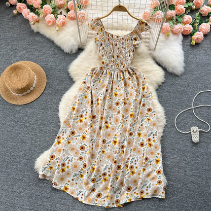 2024 Printing New Summer For Women Dress Pleated Sleeveless Party Long Dress Korean Floral Streetwear Outfits Vacation Vestidos