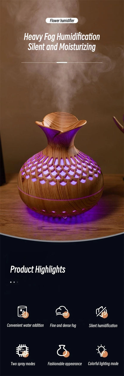 300ml Vase Air Humidifier USB Ultrasonic Cool Water Aroma Diffuser with LED Light For Home Room Silent Aromatherapy Humificador