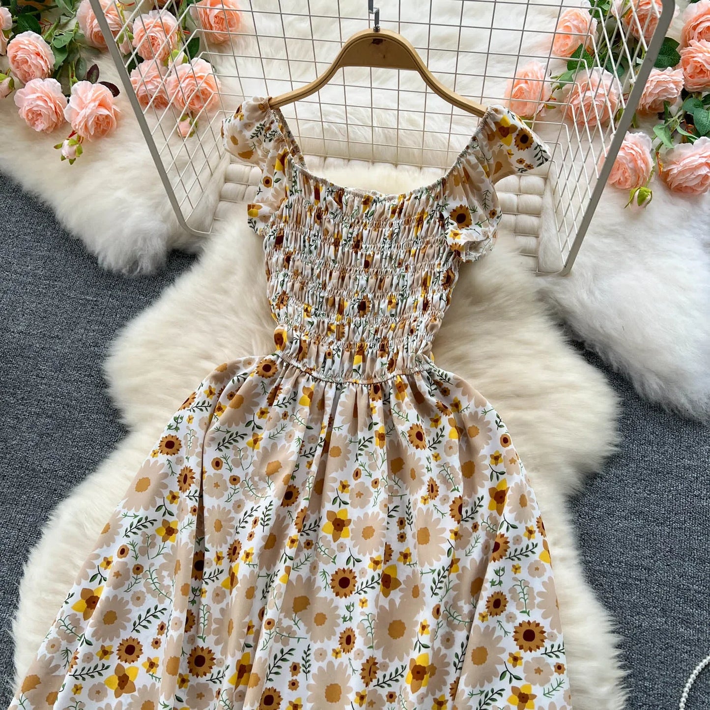 2024 Printing New Summer For Women Dress Pleated Sleeveless Party Long Dress Korean Floral Streetwear Outfits Vacation Vestidos