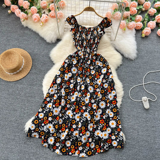 2024 Printing New Summer For Women Dress Pleated Sleeveless Party Long Dress Korean Floral Streetwear Outfits Vacation Vestidos