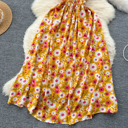2024 Printing New Summer For Women Dress Pleated Sleeveless Party Long Dress Korean Floral Streetwear Outfits Vacation Vestidos