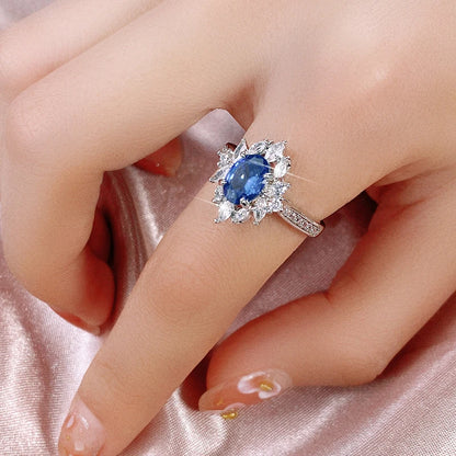 Huitan Vintage Blue Cubic Zirconia Rings for Women Sparkling Wedding Bands Accessories Lady's Rings Anniversary Party Jewelry