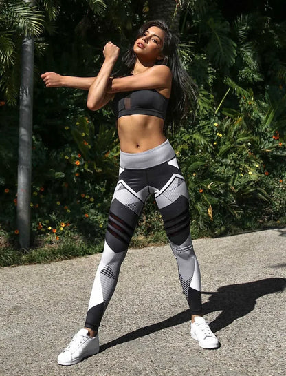 Women Quick Dry Sport Fitness Leggins Geometric Printed Sports Pants Yoga Pants Leggings Slim Tights Trousers For Women S-XXXL