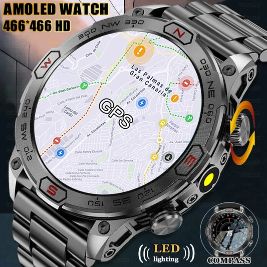 2024 For Xiaomi Outdoor Military Flashlight GPS Smart Watch Man AMOLED HD Screen Heart Rate BT Call 5ATM Waterproof Smartwatches