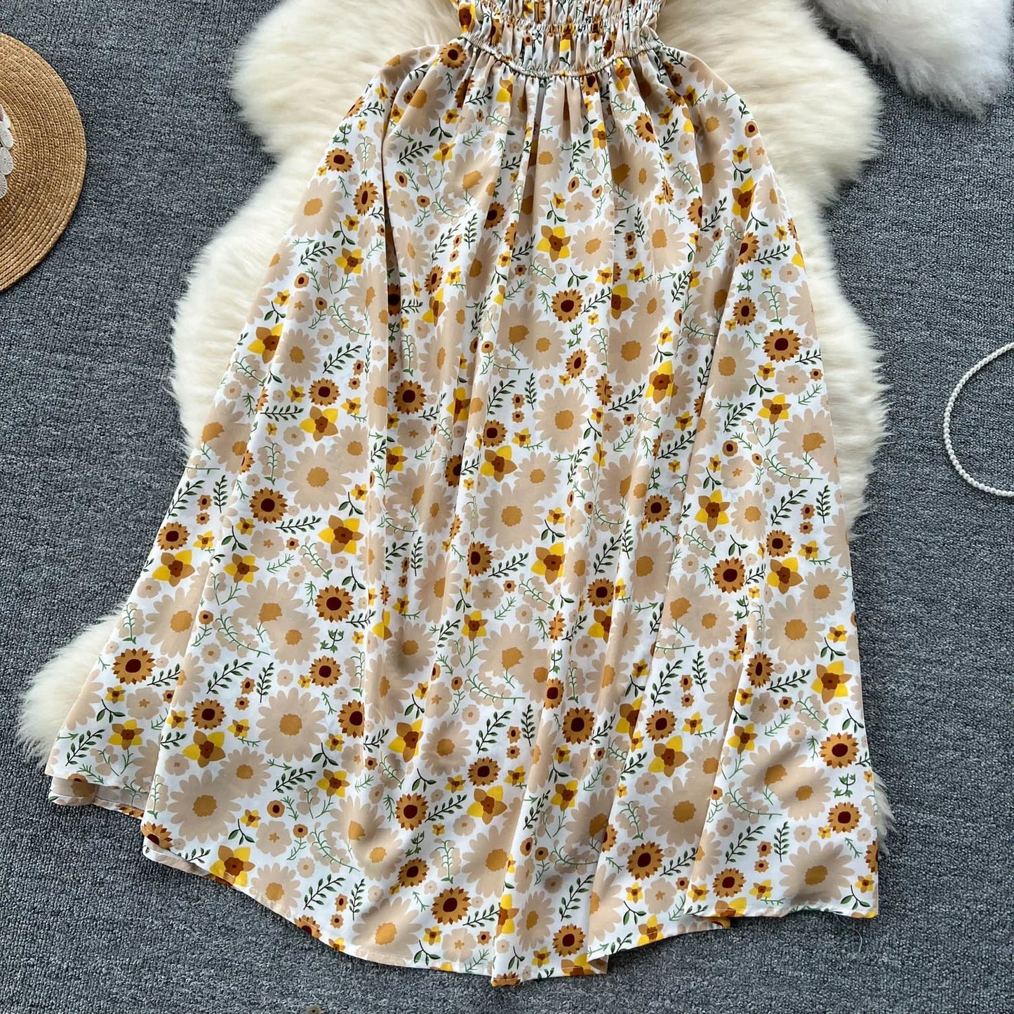 2024 Printing New Summer For Women Dress Pleated Sleeveless Party Long Dress Korean Floral Streetwear Outfits Vacation Vestidos