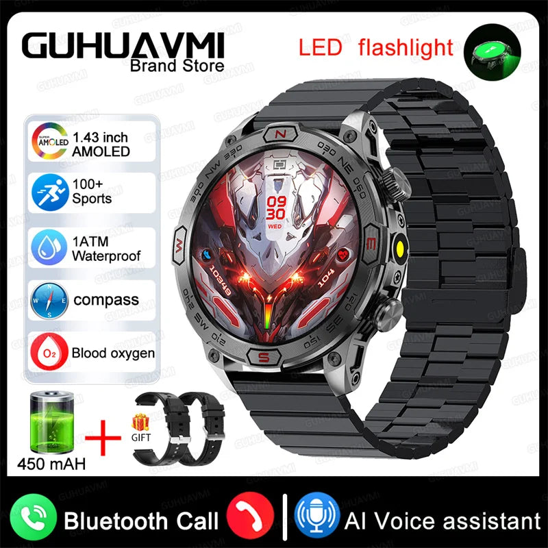 2024 New Outdoor Military GPS Smart Watch Men A466*466 HD AMOLED Screen Heart Rate Bluetooth Call IP68 Waterproof Smartwatches