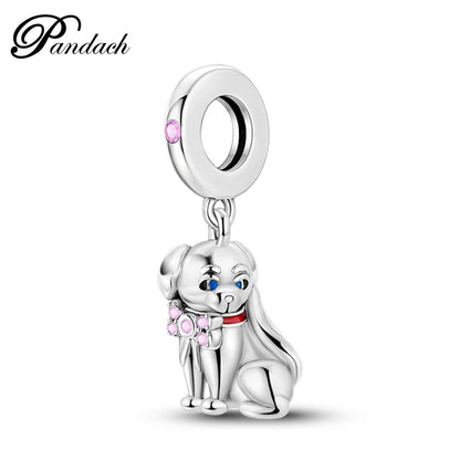 925 Sterling Silver Lovely Cat Dog Fire Dragon Dinosaur Animal Charms Beads Fit Pandach Original Bracelets Fine DIY Jewelry Gift