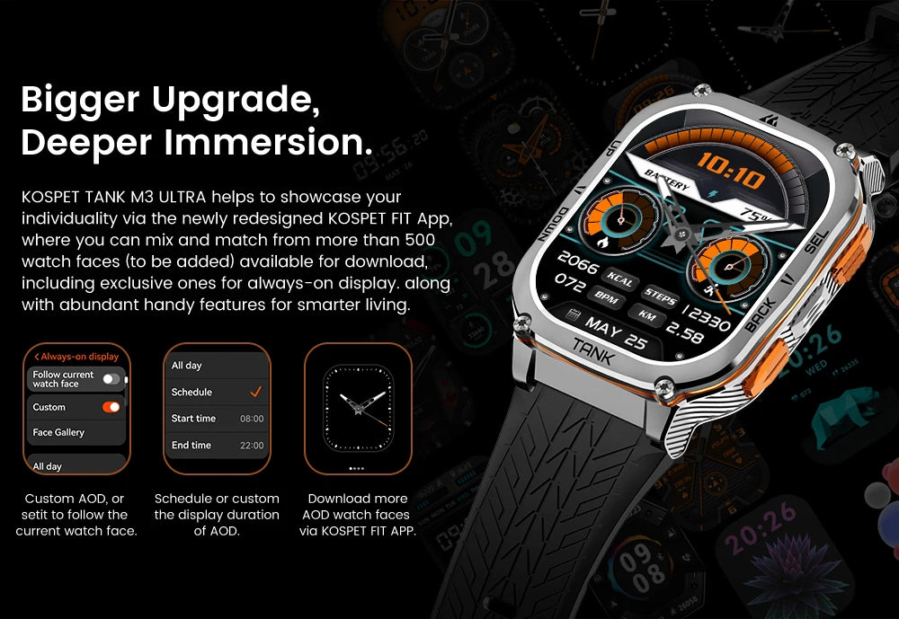 KOSPET TANK M3 Ultra GPS Smart Watch For Men Compass Altimeter Barometric 480mAh Military Digital AMOLED Bluetooth Call Watches