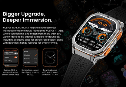 KOSPET TANK M3 Ultra GPS Smart Watch For Men Compass Altimeter Barometric 480mAh Military Digital AMOLED Bluetooth Call Watches