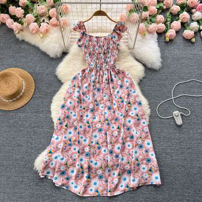2024 Printing New Summer For Women Dress Pleated Sleeveless Party Long Dress Korean Floral Streetwear Outfits Vacation Vestidos