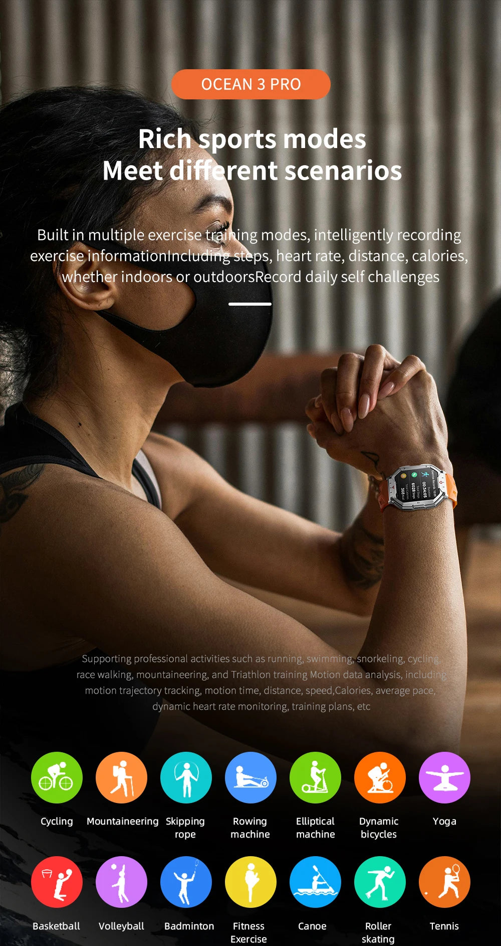 LOKMAT Ocean 3 Pro Sport Smart Watch Rugged Fitness Waterproof Smartwatches Heart Rate Monitor Full Touch Screen Watch