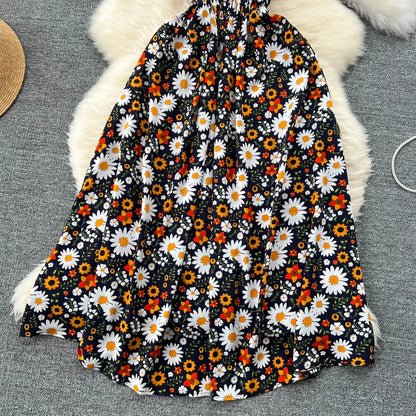 2024 Printing New Summer For Women Dress Pleated Sleeveless Party Long Dress Korean Floral Streetwear Outfits Vacation Vestidos