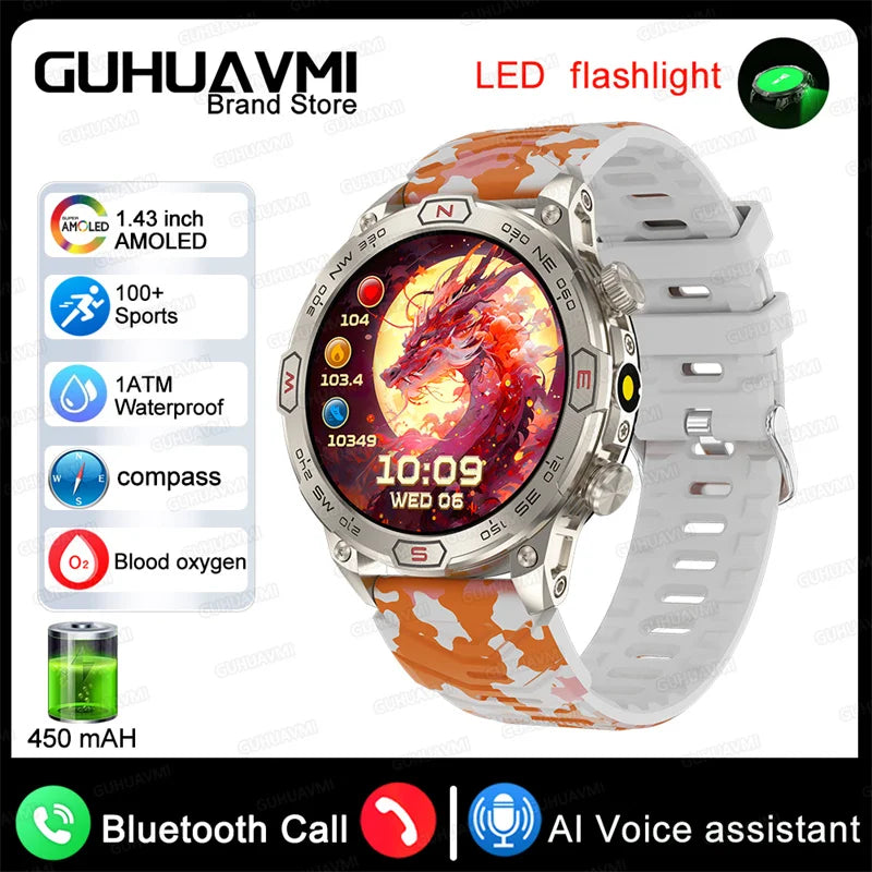 2024 New Outdoor Military GPS Smart Watch Men A466*466 HD AMOLED Screen Heart Rate Bluetooth Call IP68 Waterproof Smartwatches