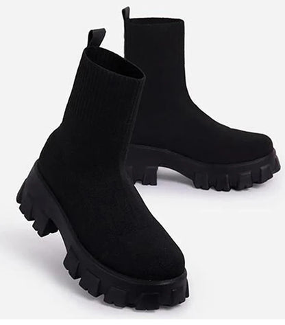 Women Boots Elastic Platform Boots Breathable Spring Summer Heels Botas Mujer Slip On Ankle Boots Elegant Woman Heeled Shoes